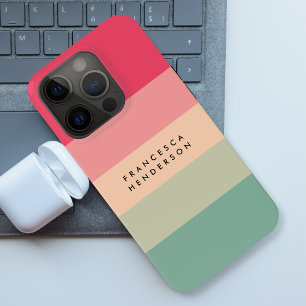 Farbblock Horizontalstreifen Pink & Grün Monogramm iPhone 15 Pro Hülle