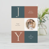 Farbblock-JOY-Neutral-Holiday-Foto Feiertagskarte (Stehend Vorderseite)