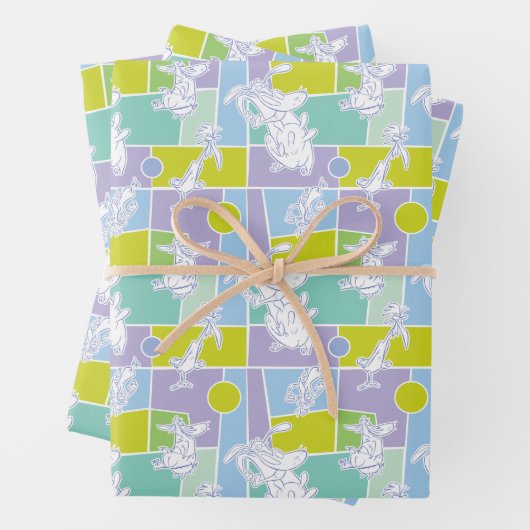 Farbblock Kuh und Hühnchen Geschenkpapier Set (Beispiel)