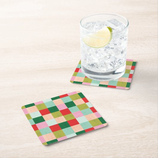 Farbblock Merry & Bright Rechteckiger Pappuntersetzer (Vor Ort)