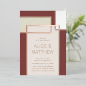 Farbblock Mitte des Jahrhunderts moderne Hochzeit Folieneinladung (Stehend vorne)