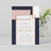 Farbblock Mitte des Jahrhunderts moderne Hochzeitf Folieneinladung (Stehend vorne)