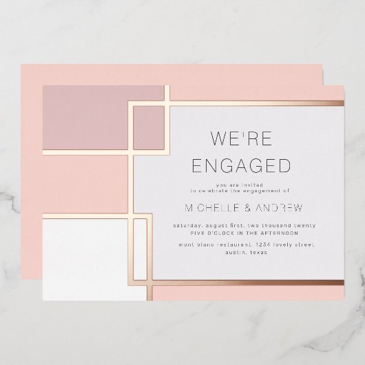 Farbblock Mitte Jahrhundert Moderne Verlobung Folieneinladung (Vorderseite/Rückseite)