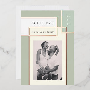 Farbblock Mitte Jahrhundert Modernes Save the Date Folieneinladung