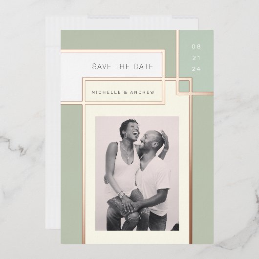 Farbblock Mitte Jahrhundert Modernes Save the Date Folieneinladung (Briefumschlag)