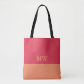 Farbblock Monogramm Totbeutel Dunkelrosa und orang Tasche (Vorderseite)