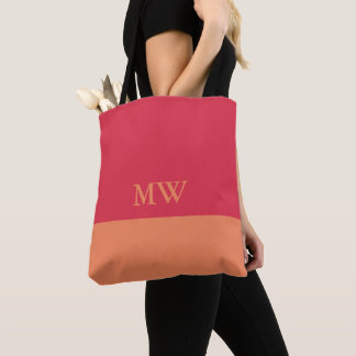 Farbblock Monogramm Totbeutel Dunkelrosa und orang Tasche
