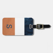 Farbblock Navy Blue, Orange Monogram, Gepäckmarke Gepäckanhänger (Vorderseite horizontal)