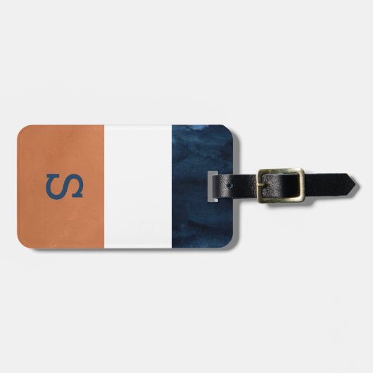 Farbblock Navy Blue, Orange Monogram, Gepäckmarke Gepäckanhänger (Vorderseite horizontal)