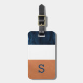 Farbblock Navy Blue, Orange Monogram, Gepäckmarke Gepäckanhänger (Vorderseite vertikal)