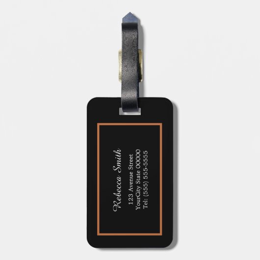 Farbblock Navy Blue, Orange Monogram, Gepäckmarke Gepäckanhänger (Rückseite vertikal)