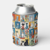 Farbblock-Patchwork-Blumenmuster für Katzen setzen Dosenkühler (Kanne Vorderseite)