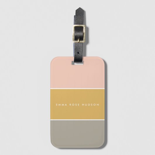 Farbblock Pink Gold Grau Streifen Monogramm Gepäckanhänger (Vorderseite Vertikal)