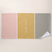 Farbblock Pink Gold Grau Streifen Monogramm Strandtuch (Vorderseite)