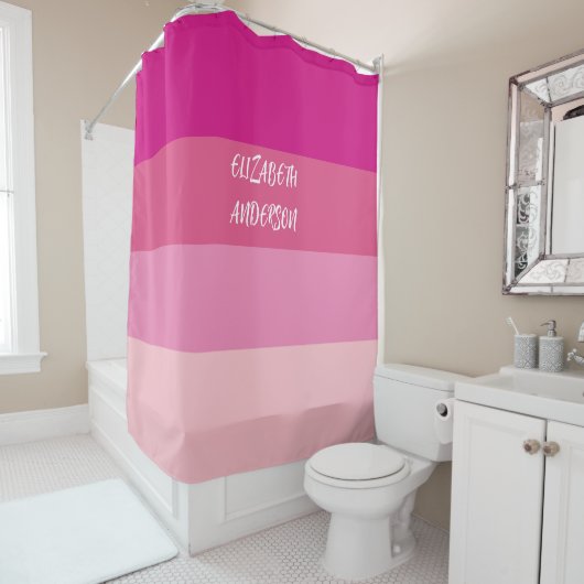 Farbblock Pink Horizontaler Streifen Duschvorhang (Beispiel)