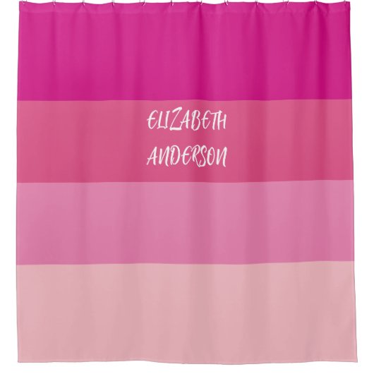 Farbblock Pink Horizontaler Streifen Duschvorhang (Vorderseite)