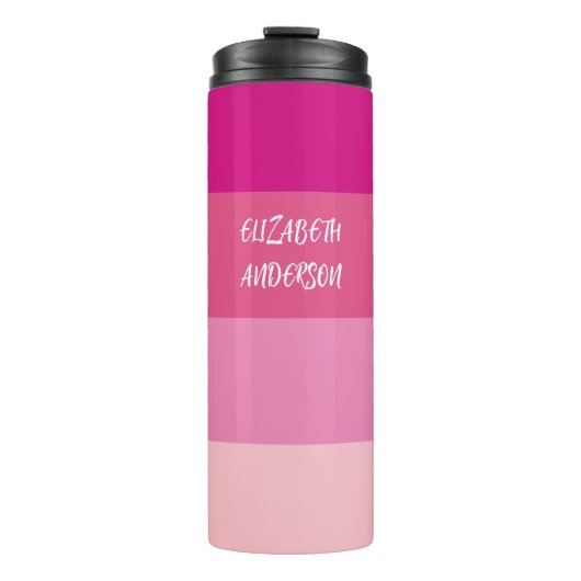 Farbblock Pink Horizontaler Streifen Thermosbecher (Vorderseite)