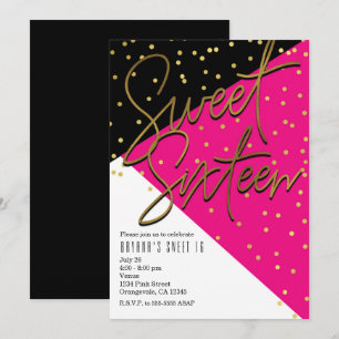 Farbblock Pink Schwarz Gold Sweet 16 Einladungen