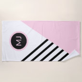 Farbblock Retro Chic Pop Art Monogram Stripes Strandtuch (Vorderseite)