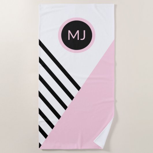 Farbblock Retro Chic Pop Art Monogram Stripes Strandtuch (Vorderseite)