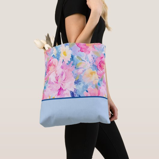 Farbblock Rosa, Abstraktes blaues Aquarell - Blume Tasche (Von Nahem)