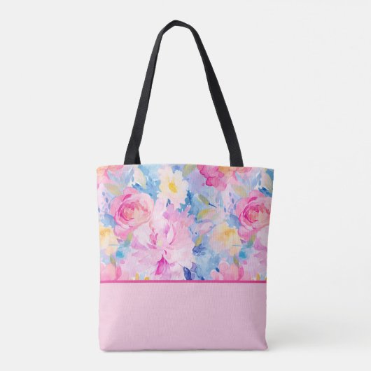 Farbblock Rosa Blau Abstrakte Aquarellfarben Blume Tasche (Rückseite)