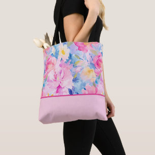 Farbblock Rosa Blau Abstrakte Aquarellfarben Blume Tasche