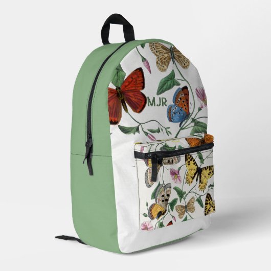 Farbblock Schmetterlinge Olive Green Bedruckter Rucksack (Rückseitige Ecke links)