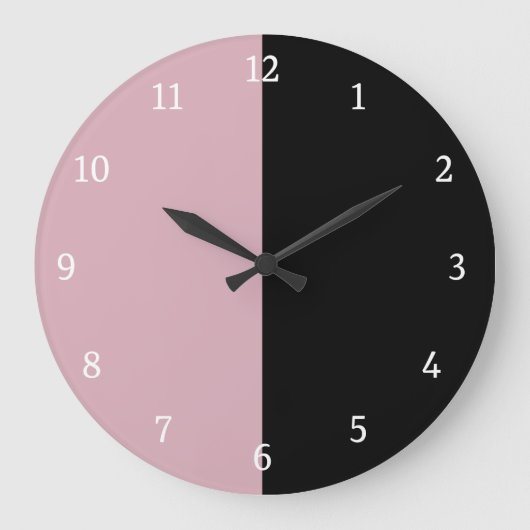 Farbblock Schwarz/Rosa Große Wanduhr (Vorderseite)