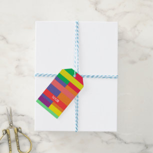 Farbblock Streifen Monogramm Name Regenbogen Geschenkanhänger