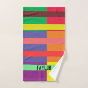 Farbblock Streifen Monogramm Name Regenbogen Handtuch