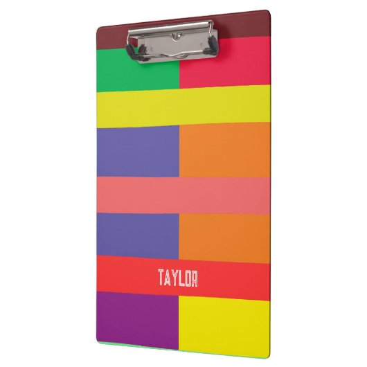 Farbblock Streifen Monogramm Name Regenbogen Klemmbrett (Links)