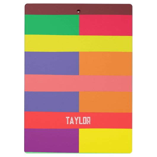 Farbblock Streifen Monogramm Name Regenbogen Klemmbrett (Rückseite)