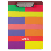 Farbblock Streifen Monogramm Name Regenbogen Klemmbrett (Vorderseite)