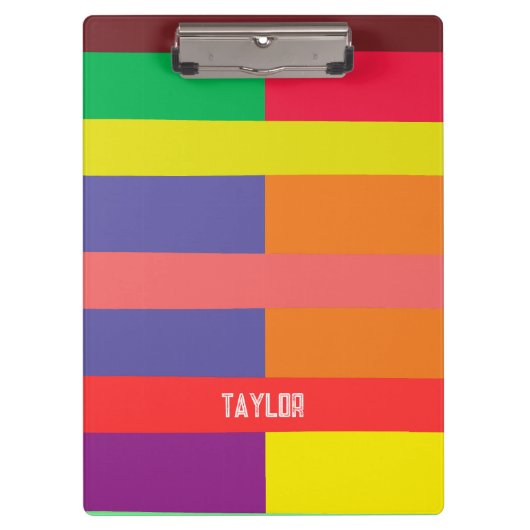 Farbblock Streifen Monogramm Name Regenbogen Klemmbrett (Vorderseite)