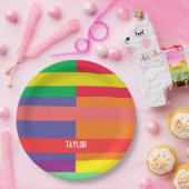 Farbblock Streifen Monogramm Name Regenbogen Pappteller (Party)