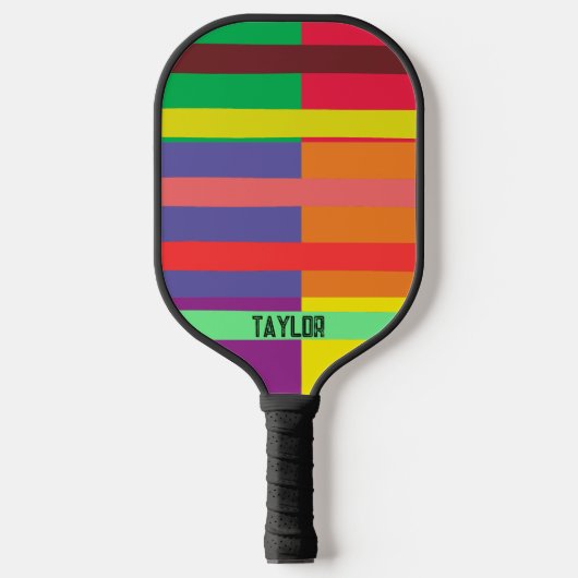 Farbblock Streifen Monogramm Name Regenbogen Pickleball Schläger (Vorderseite)