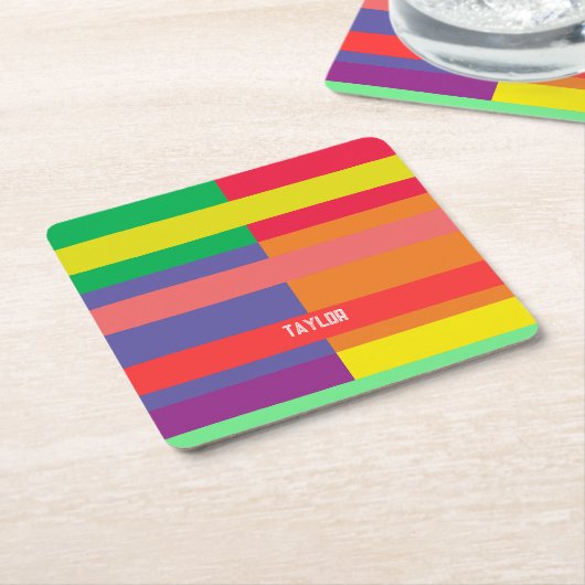 Farbblock Streifen Monogramm Name Regenbogen Rechteckiger Pappuntersetzer (angewinkelt)