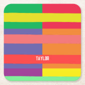 Farbblock Streifen Monogramm Name Regenbogen Rechteckiger Pappuntersetzer (Vorderseite)