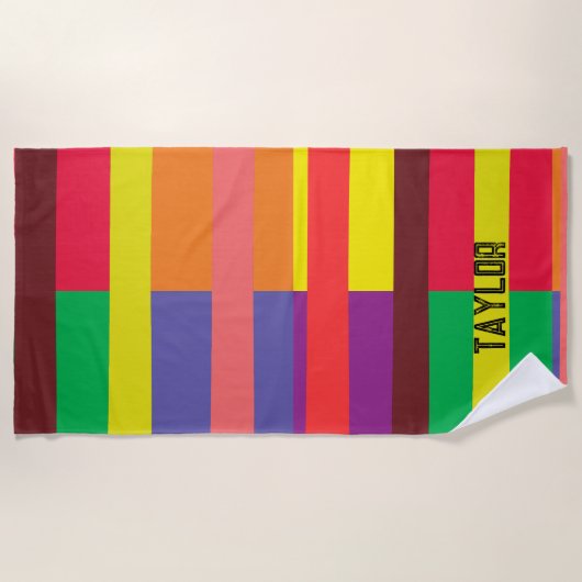 Farbblock Streifen Monogramm Name Regenbogen Strandtuch (Vorderseite)