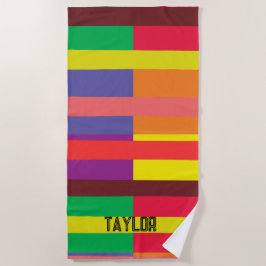 Farbblock Streifen Monogramm Name Regenbogen Strandtuch