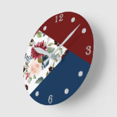 Farbblockblüten | Boho Burgundy and Navy Pattern Runde Wanduhr (Winkel)
