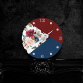 Farbblockblüten | Boho Burgundy and Navy Pattern Runde Wanduhr