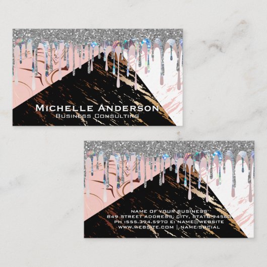 Farbblöcke aus Marmor | Glitzer Shimmer Tropfen Visitenkarte (Vorne/Hinten)