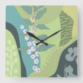 Farbblöcke für Weißberries Mixed Grüntöne Moderne Quadratische Wanduhr (Vorderseite)