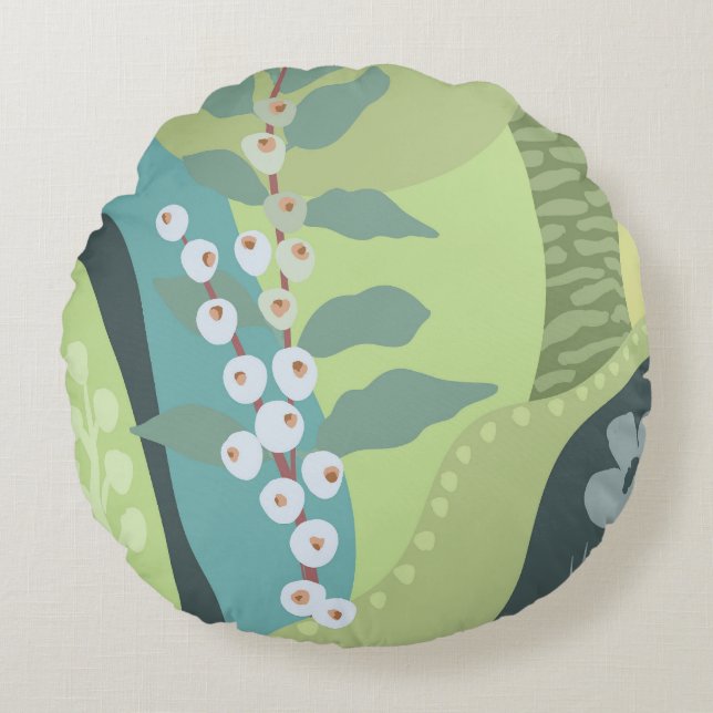 Farbblöcke für Weißberries Mixed Grüntöne Moderne  Rundes Kissen (Vorderseite)