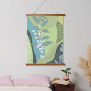 Farbblöcke für Weißberries Mixed Grüntöne Moderne Wandteppich Mit Holzrahmen