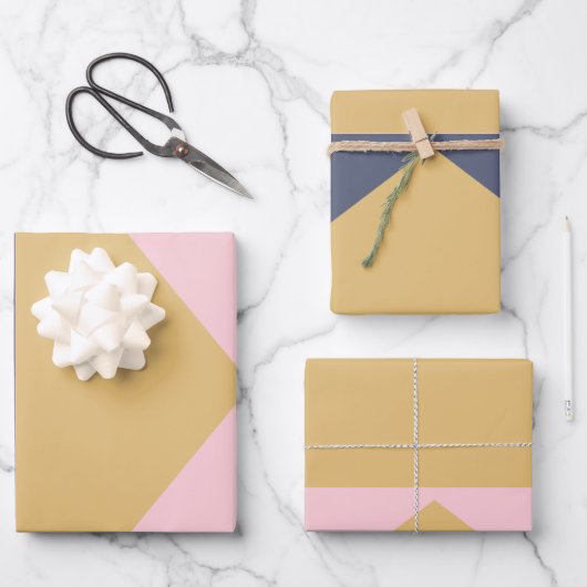 Farbblockgeometrische Kunst in der Blush Navy Gold Geschenkpapier Set (Vorderseite)