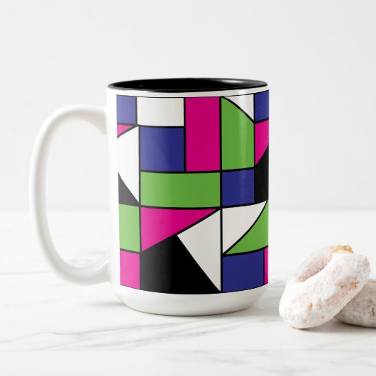 Farbblockgeometrisches Muster Zweifarbige Tasse (Mit Donut)