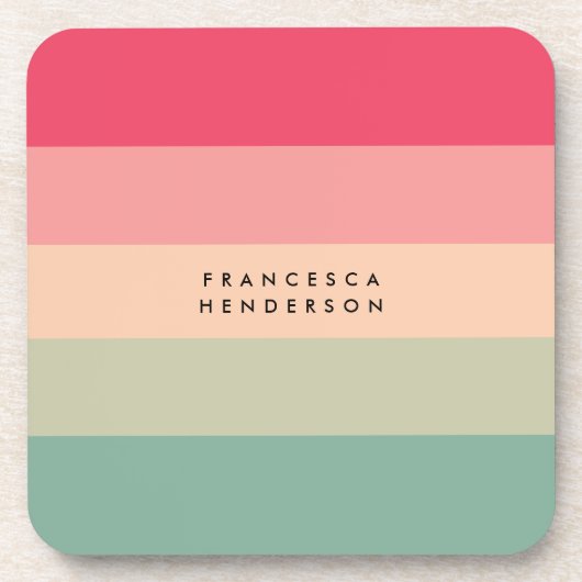 Farbblockhorizontaler Streifen Rosa und grüne Mono Getränkeuntersetzer (Vorderseite)